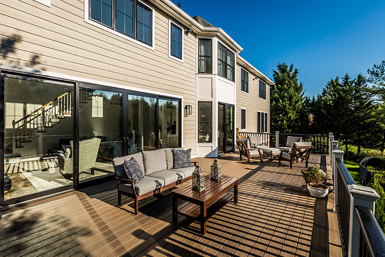 Decorated deck with couch